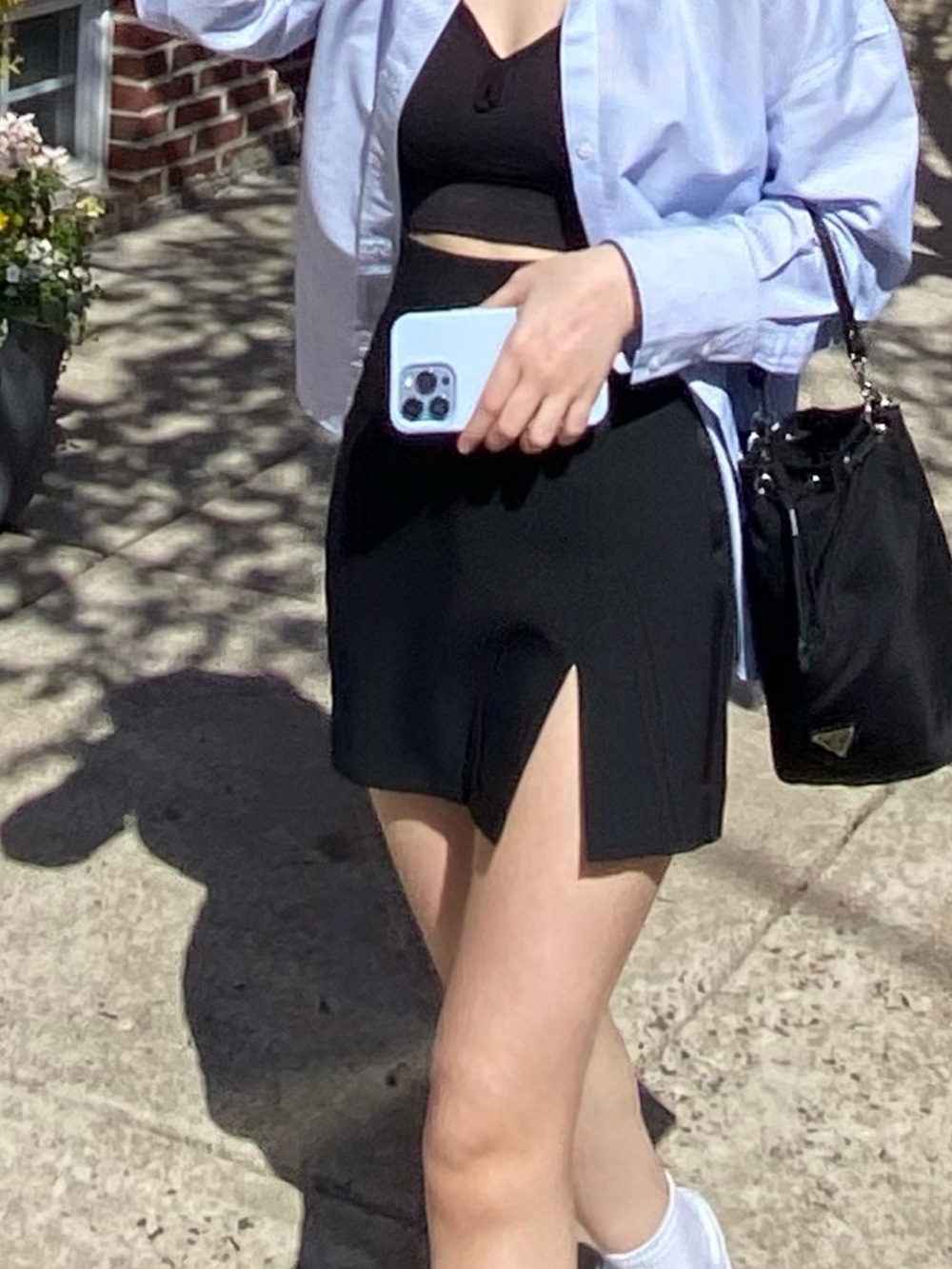 Zara Black Mini Skort with Front Slit Detail